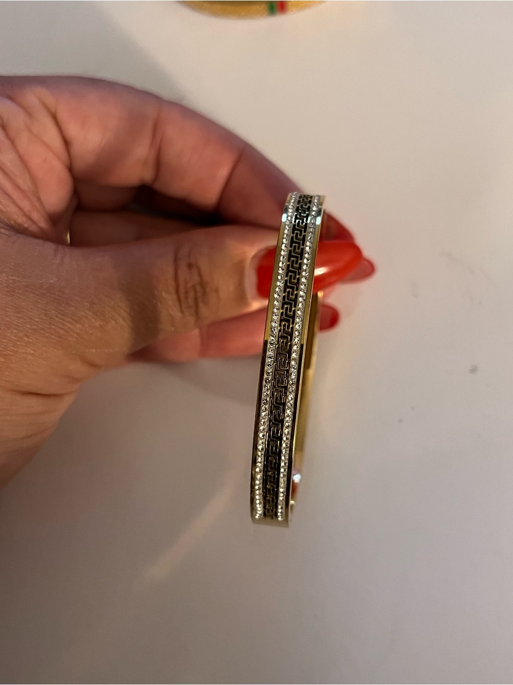 Gold-Tone Pave Greek Key Bangle Bracelet - Women Jewelry